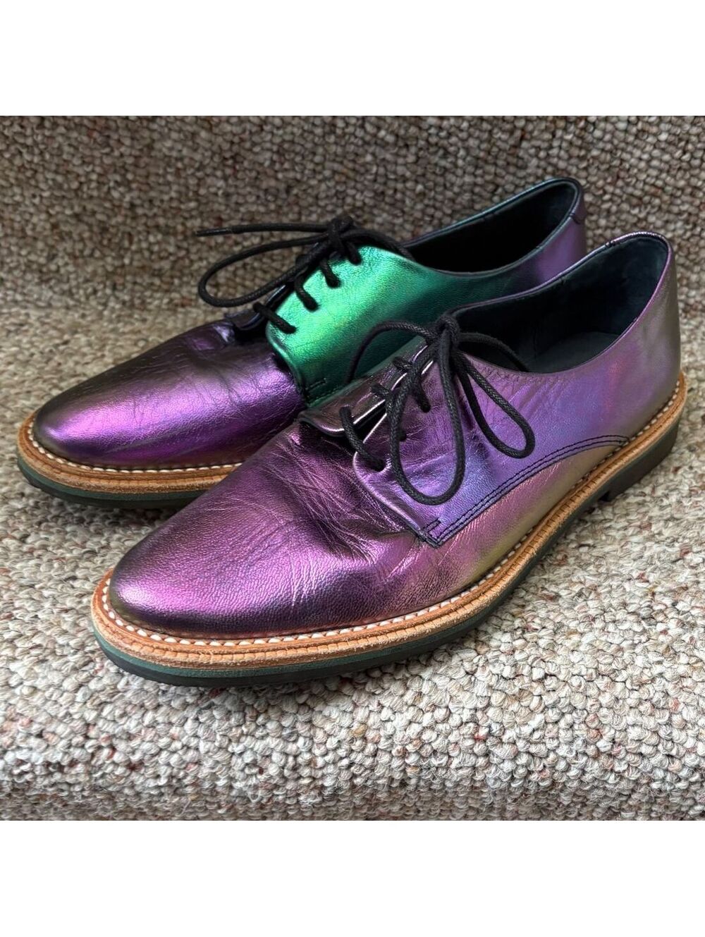 Miista Women's Iridescent Oxford Dress Shoes Size US 6 EU 37 Leather Luxury $590